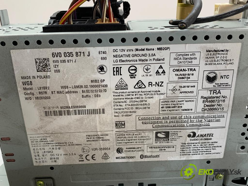 SKODA FABIA III Kombi 2019 55 kW 1.0 999 RADIO 6V0035871J (Audio zařízení)