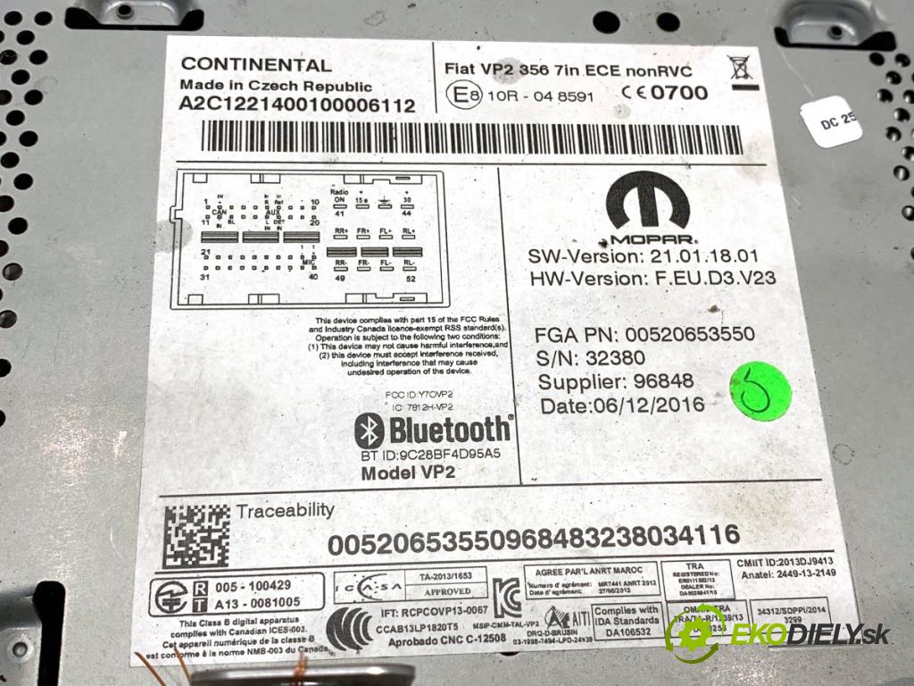 FIAT TIPO liftback 2017 70 kW 1.4 (356HXA1B) 1368 RADIO Navigácia 00520653550 (Audio zariadenie)