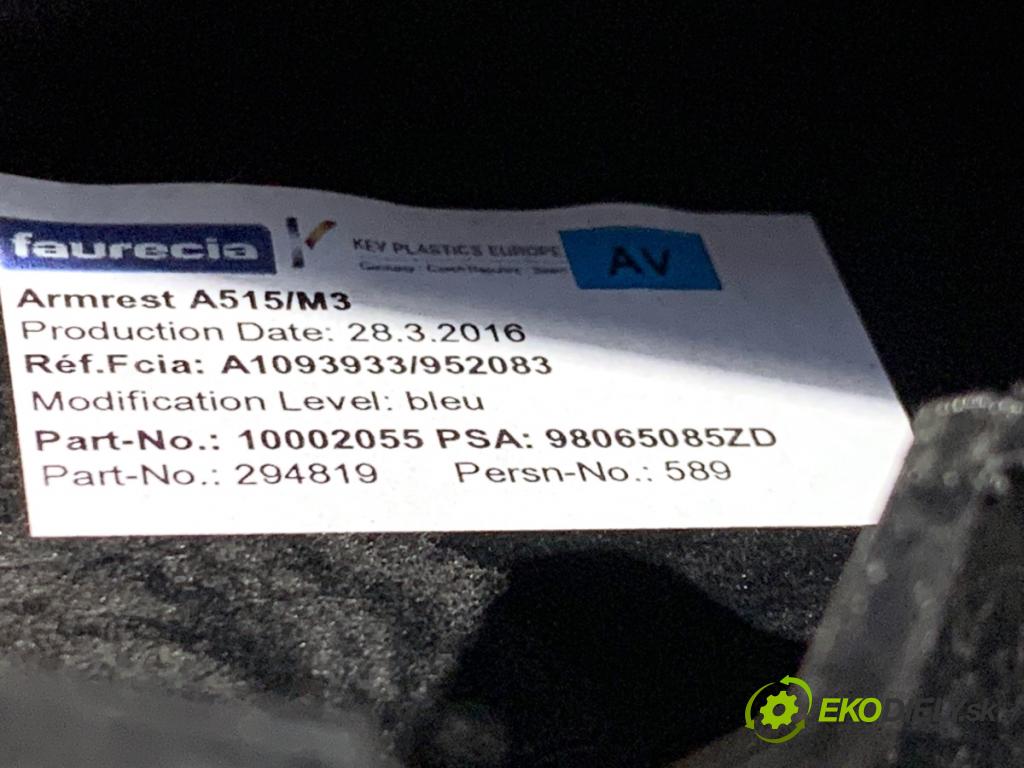 PEUGEOT 208 I liftback 2016 81 kW 1.2 THP 110 1199 Lakťová opierka 98065085ZD (Lakťová opierka)