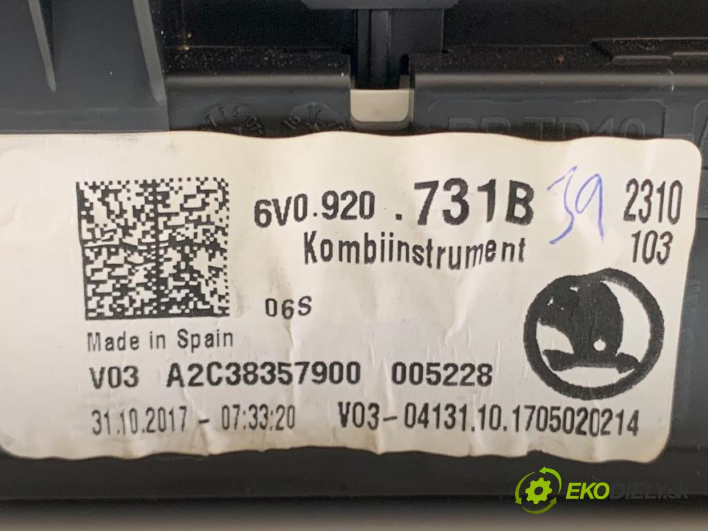SKODA FABIA III Kombi 2017 77 kW 1.4 TDI 1422 prístrojovka 6V0920731B (Přístrojová deska)