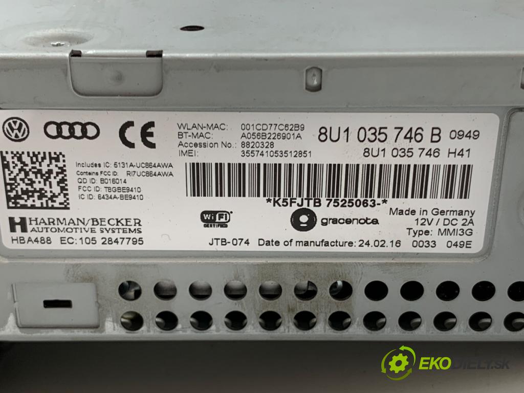 AUDI Q3 I SUV 2016 147 kW 2.0 TFSI quattro 1984 RADIO mavigace 8U1035746B (Audio zařízení)
