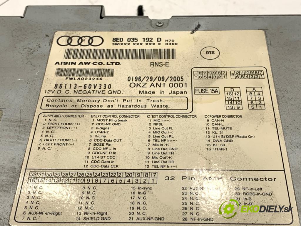 AUDI A4 B7 Kombi 2005 103 kW 2.0 TDI 1968 RADIO 8E0035192D (Audio zařízení)