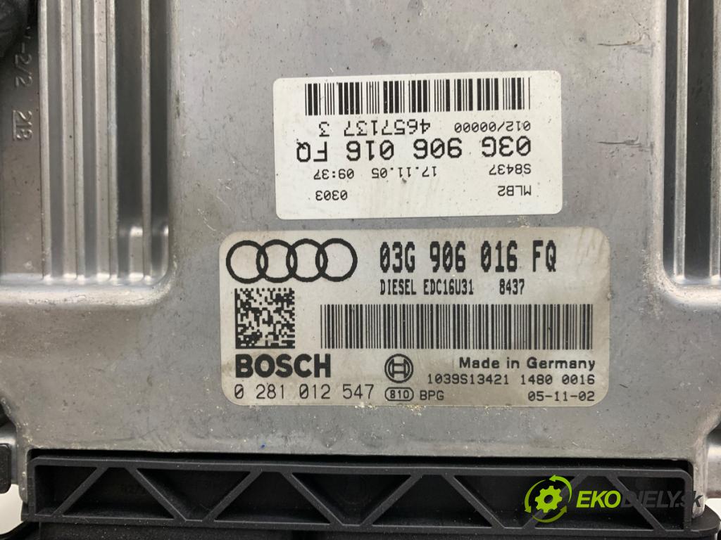 AUDI A4 B7 Kombi 2005 103 kW 2.0 TDI 1968 řídící jednotka motora 03G906016FQ (Řídicí jednotka)
