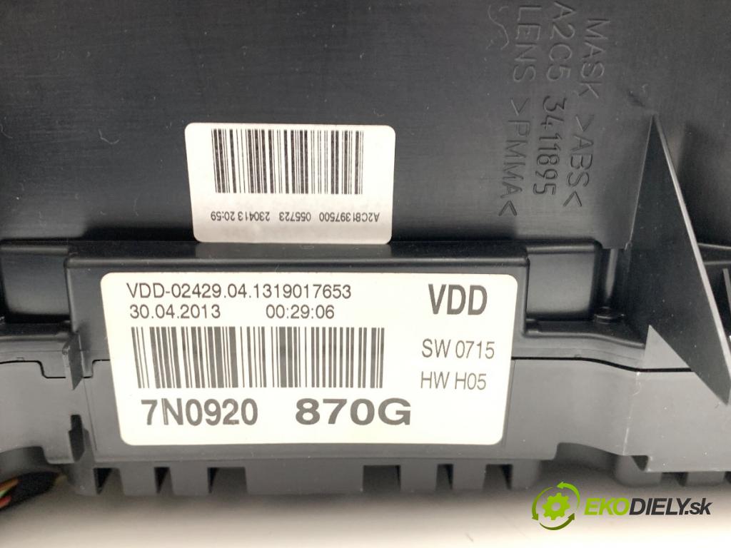 VW SHARAN nadwozie wielkoprzestrzenne (MPV) 2013 130 kW 2.0 TDI 1968 prístrojovka 7N0920870G (Přístrojová deska)