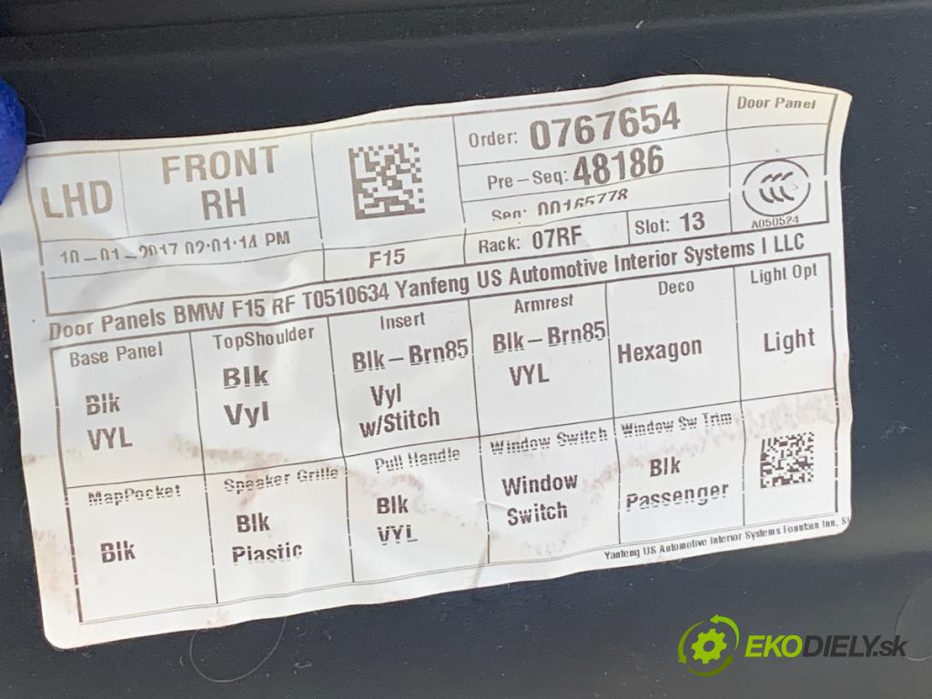BMW F15 SUV 2018 225 kW xDrive 35 i 2979 čalúnenie Dvere pravy predný