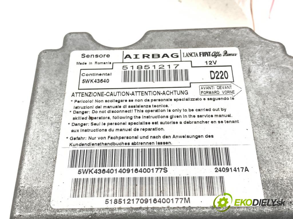 FIAT BRAVO II liftback 2009 66 kW 1.4 (198AXA1B) 1368 senzor airbag 51851217 (Snímač)