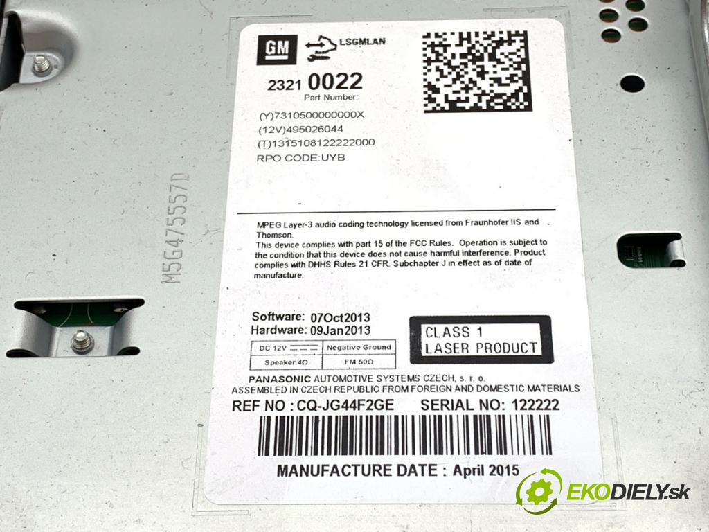 OPEL ASTRA J liftback 2015 74 kW 1.4 (68) 1398 RADIO 23210022 (Audio zařízení)