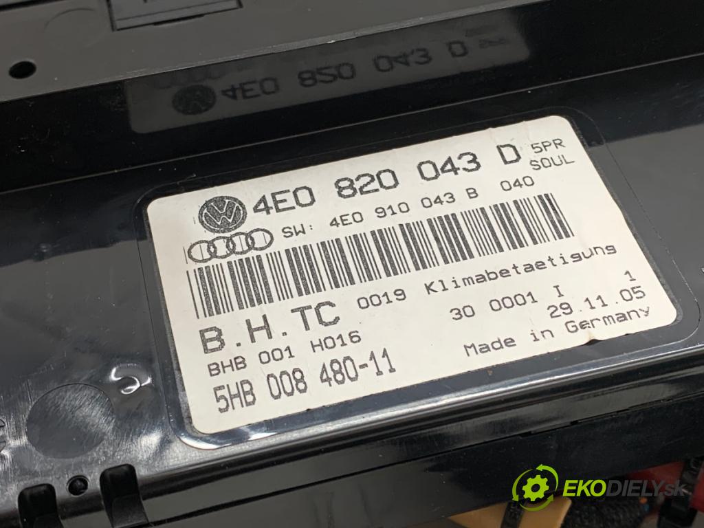 AUDI A8 D3 sedan 2005 191 kW 3.2 FSI 3123 Panel ovládaní topení 4E0820043D (Páčky pod volantem)