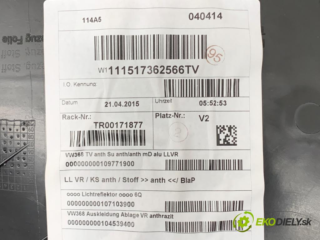VW TOURAN nadwozie wielkoprzestrzenne (MPV) 2015 130 kW 2.0 TDI 1968 čalúnenie Dvere pravy predný