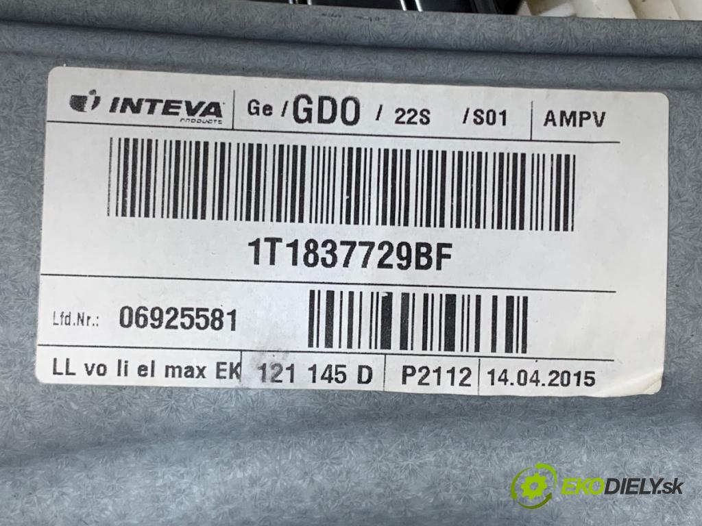 VW TOURAN nadwozie wielkoprzestrzenne (MPV) 2015 130 kW 2.0 TDI 1968 Mechanizmus okna ľavy predný 5K0959793C