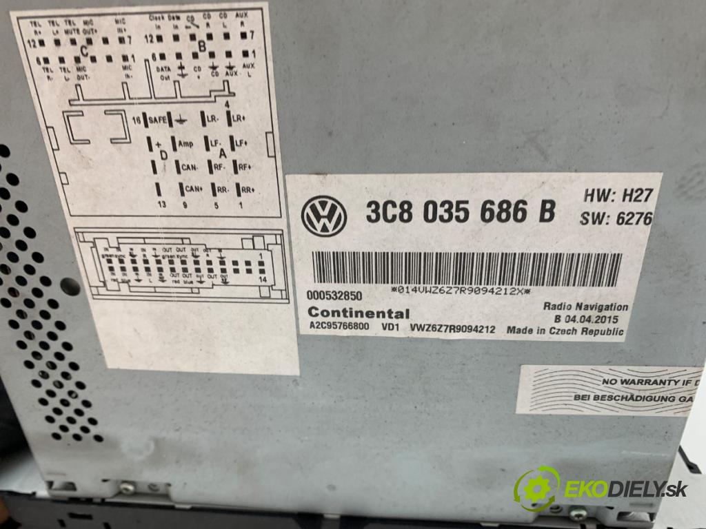 VW TOURAN nadwozie wielkoprzestrzenne (MPV) 2015 130 kW 2.0 TDI 1968 RADIO 3C8035686B (Audio zariadenie)
