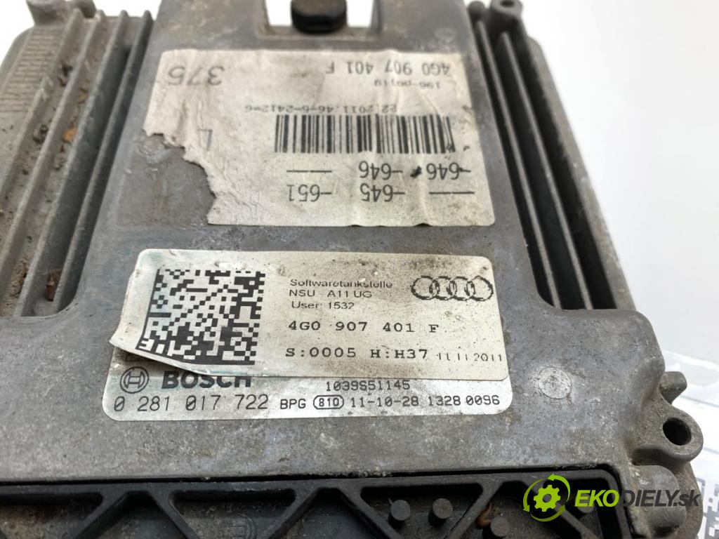AUDI A6 C7 sedan 2011 180 kW 3.0 TDI quattro 2967 řídící jednotka motora 4G0907401F (Řídicí jednotka)
