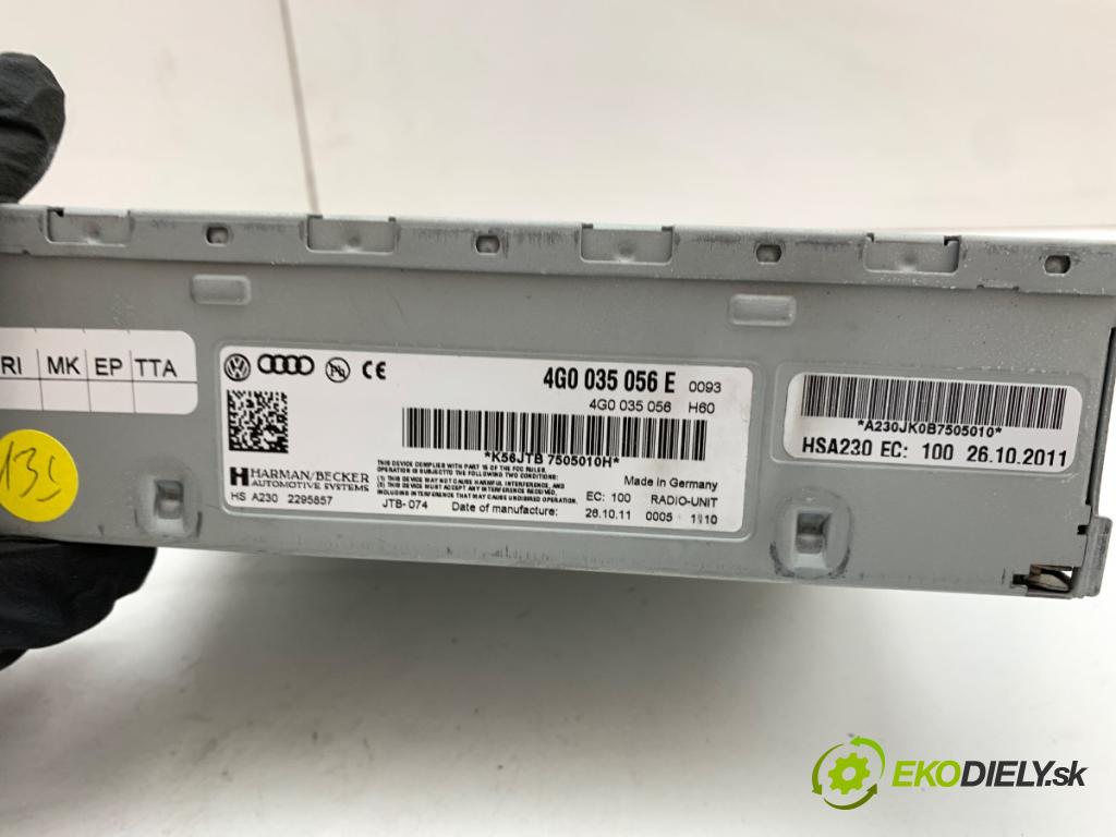 AUDI A6 C7 sedan 2011 180 kW 3.0 TDI quattro 2967 čítač navigácie 4G0035056E (Elektrosúčasti ostatné)