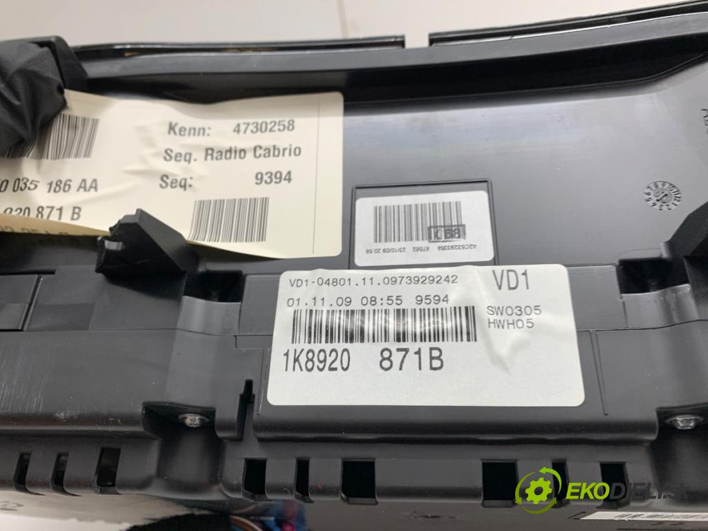 VW SCIROCCO III coupe 2009 118 kW 1.4 TSI 1390 Prístrojovka 1K8920871B (Prístrojová doska)