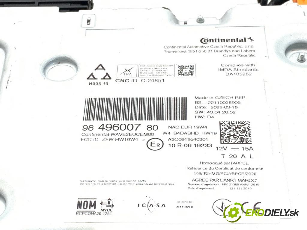 DS DS 7 SUV 2022 133 kW PureTech 180 (J45GFU) 1598 RADIO Navigácia 9849600780 (Audio zariadenie)