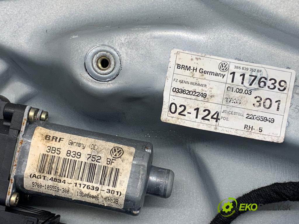 VW PASSAT B5 FL sedan 2003 96 kW 1.9 TDI 1896 Mechanizmus okna pravy zad 3B5839752BF