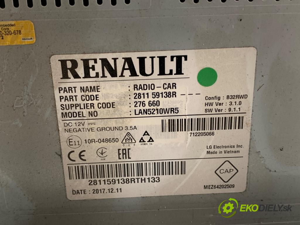 RENAULT CLIO IV liftback 2018 54 kW 1.2 16V 1149 RADIO 281159138R (Audio zariadenie)