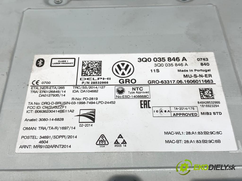 VW GOLF VII Kombi 2015 81 kW 1.6 TDI 1598 CZYTNIK navigace 3Q0035846A (Elektrosoučásti ostatní)