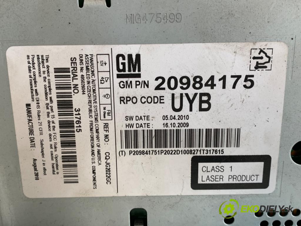 OPEL ASTRA J liftback 2010 81 kW 1.7 CDTI (68) 1686 RADIO 20984175 (Audio zariadenie)