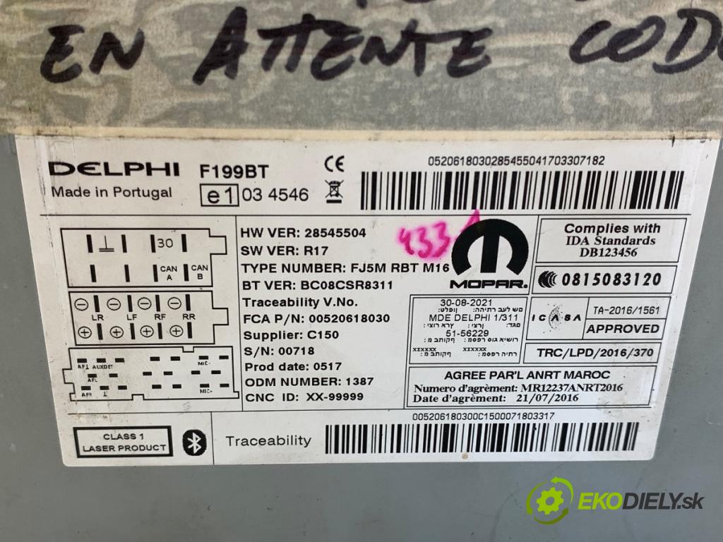 FIAT GRANDE PUNTO liftback 2015 55 kW 1.3 D Multijet 1248 RADIO 00520618030 (Audio zariadenie)