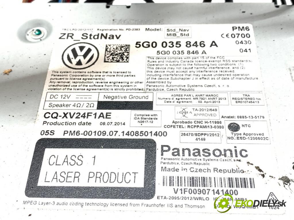 VW GOLF VII liftback 2014 77 kW 1.6 TDI 1598 CZYTNIK navigace 5G0035846A (Elektrosoučásti ostatní)