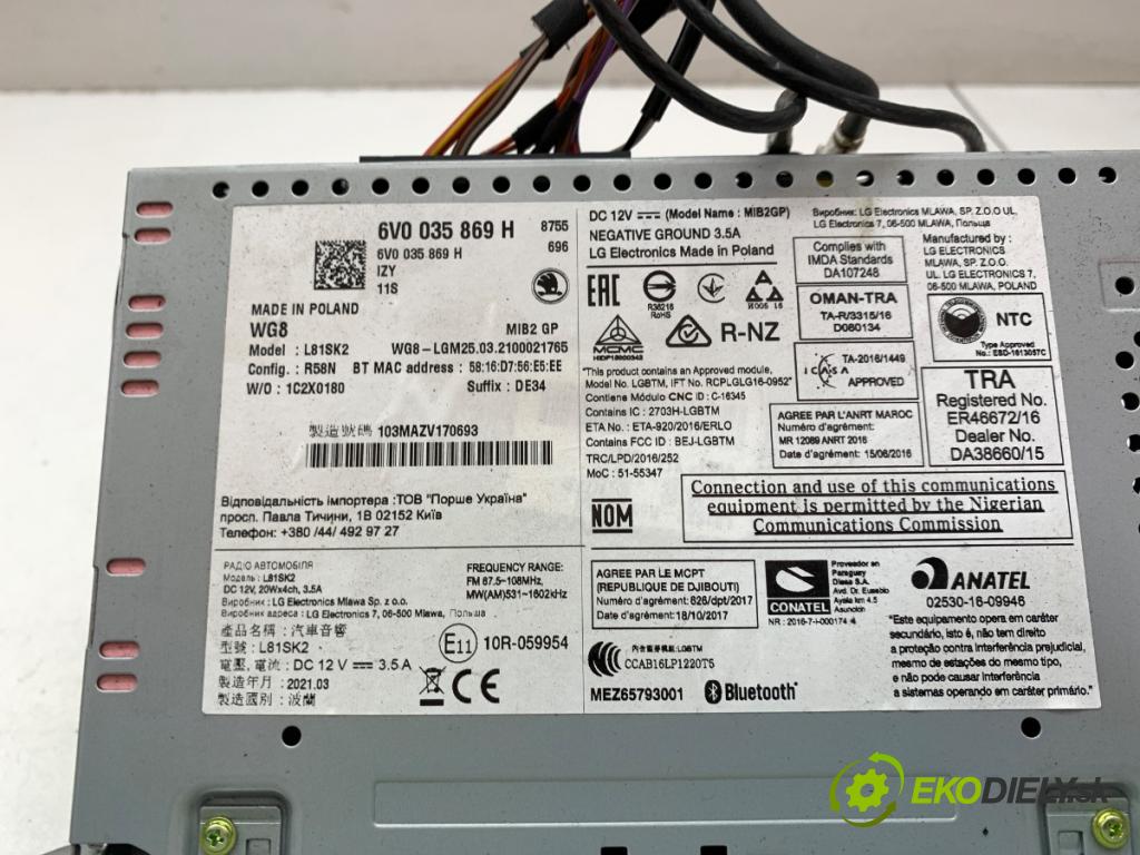 SKODA FABIA III Kombi 2021 70 kW 1.0 TSI 999 RADIO Dislpej 6V0035869H