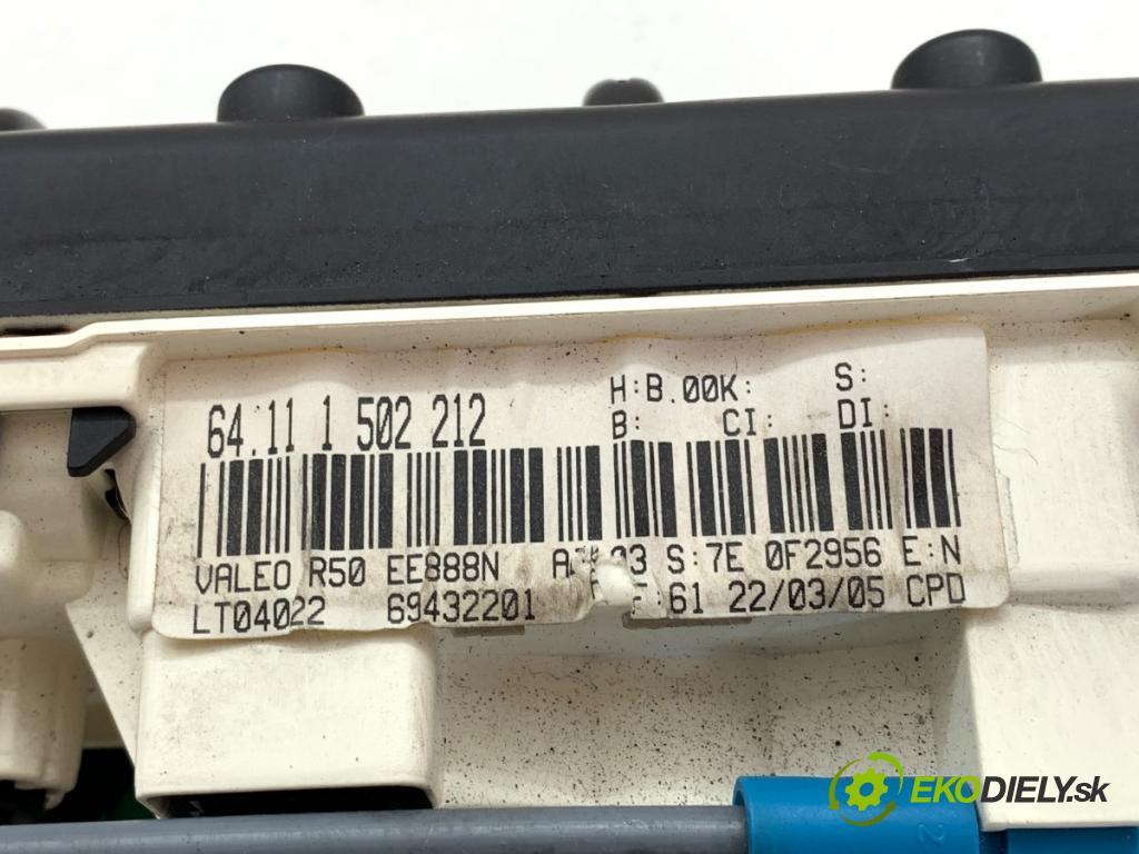 MINI R50 R53 liftback 2005 66 kW One 1598 Panel ovládaní topení 1502212 (Páčky pod volantem)
