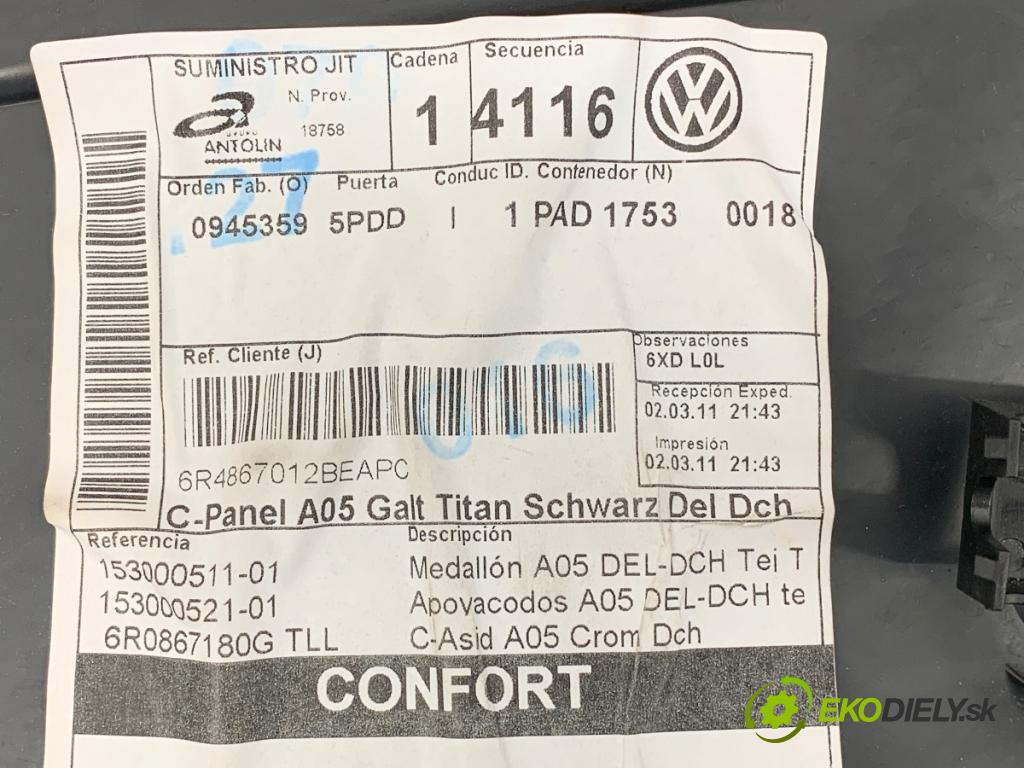 VW POLO V liftback 2011 63 kW 1.4 (6R1) 1390 čalúnenie Dvere pravy predný 6R4867012BE