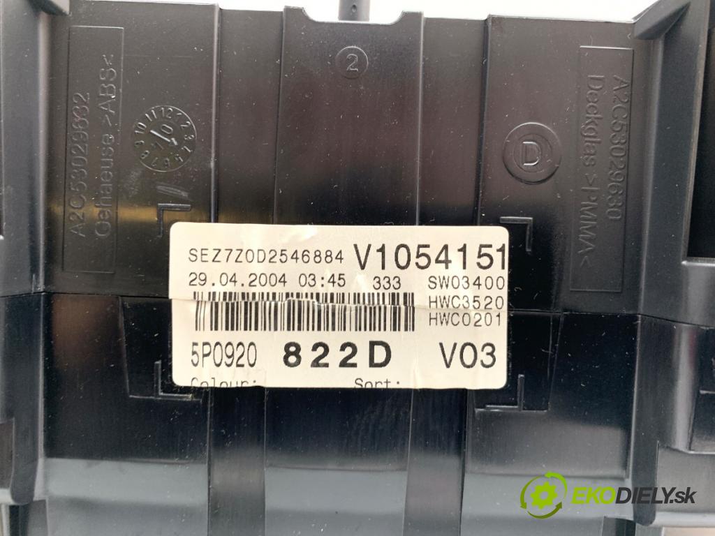 SEAT ALTEA nadwozie wielkoprzestrzenne (MPV) 2004 110 kW 2.0 FSI 1984 prístrojovka 5P0920822D (Přístrojová deska)