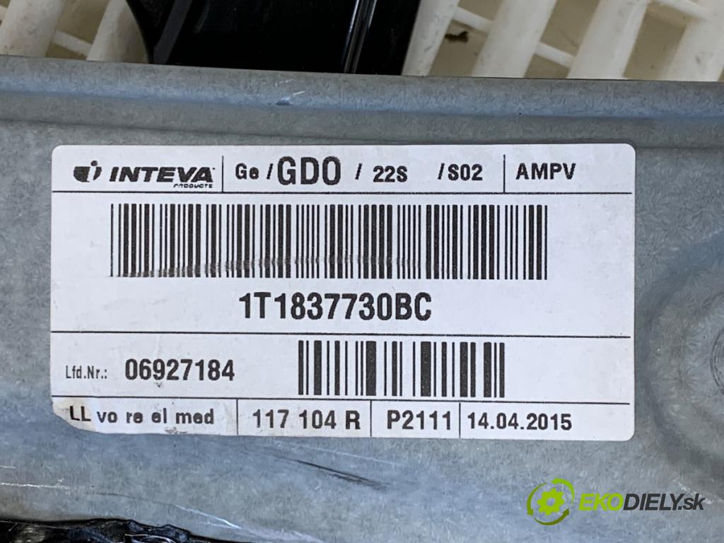 VW TOURAN nadwozie wielkoprzestrzenne (MPV) 2015 103 kW 1.4 TSI 1390 Mechanizmus okna pravy predný 1T1837730BC