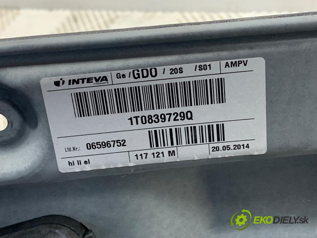 VW TOURAN nadwozie wielkoprzestrzenne (MPV) 2014 77 kW 1.6 TDI 1598 Mechanizmus okna ľavy zad 1T0839729Q