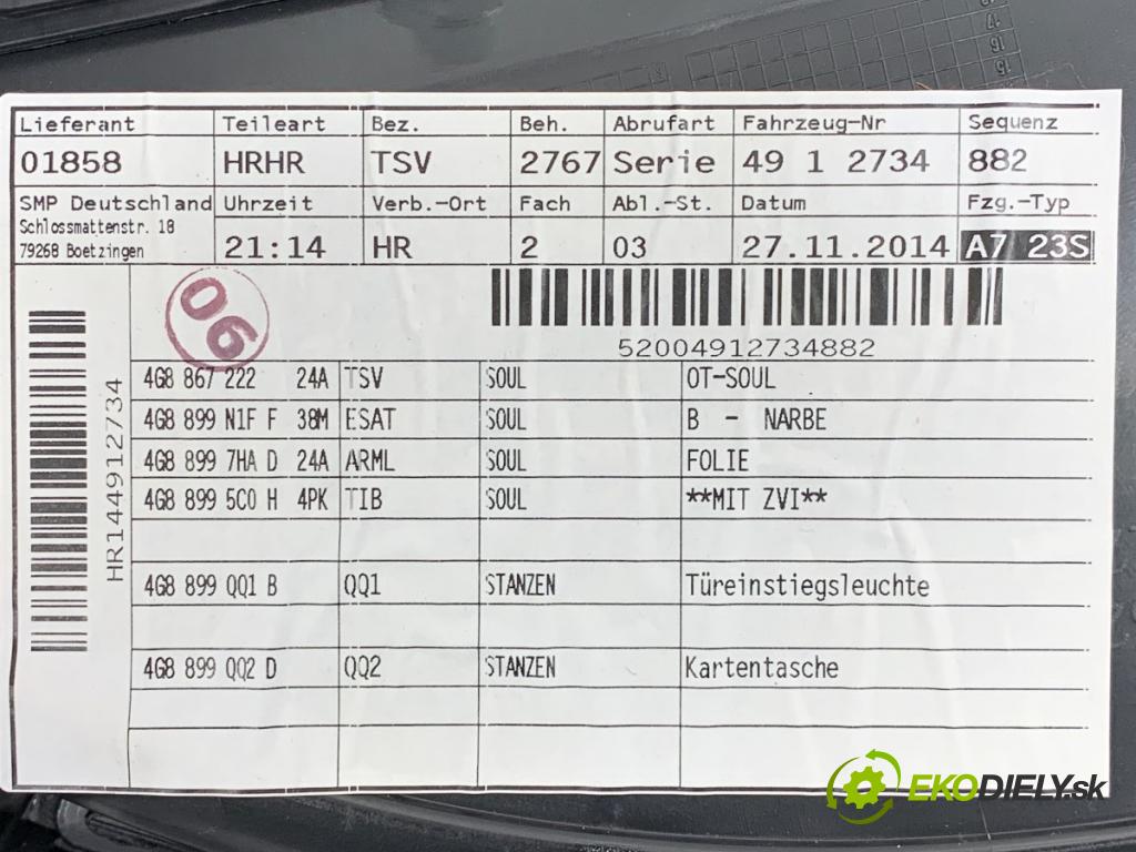 AUDI A7 4G liftback 2016 245 kW 3.0 TFSI quattro 2995 ča dveře levý zadní část AMBIENTE 4G8867222