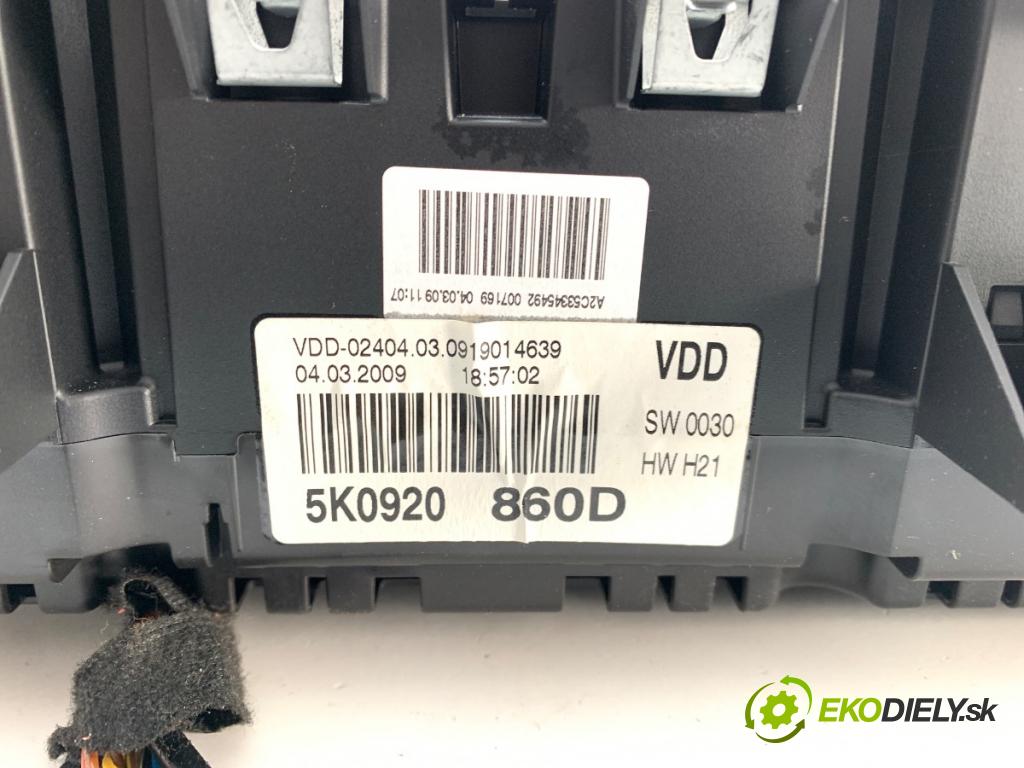 VW GOLF VI liftback 2009 90 kW 1.4 TSI 1390 Prístrojovka 5K0920860D (Prístrojová doska)