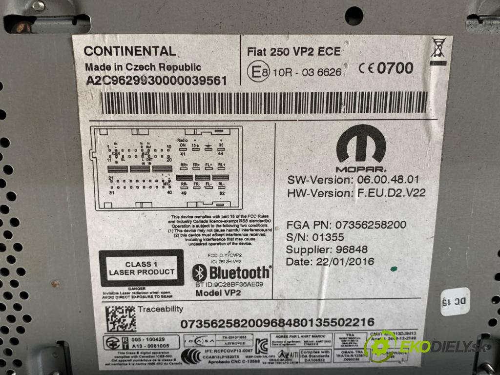 FIAT DUCATO III Autobus 2016 96 kW 130 Multijet 2,3 D 2287 RADIO 07356258200 (Audio zariadenie)