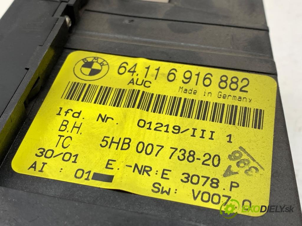 BMW E46 Kombi 2001 100 kW 320 d 1951 Panel ovládania kúrenia 6916882 (Prepínacie páčky pod volantom)