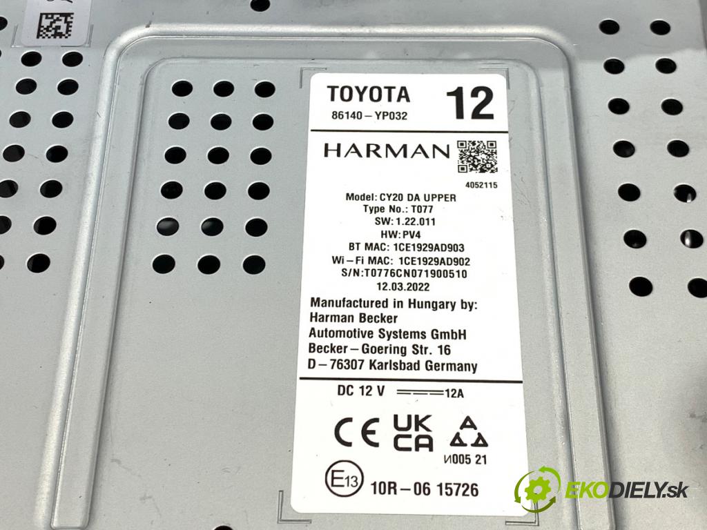 TOYOTA YARIS IV SUV 2022 68 kW 1.5 Hybrid (MXPJ10) 1490 Dislpej 86140-YP032 (Prístrojová doska)