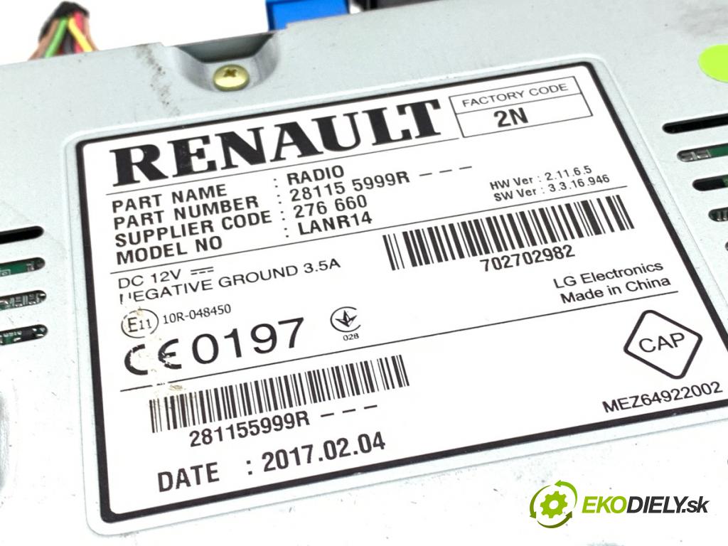 RENAULT TALISMAN sedan 2017 118 kW 1.6 dCi 160 1598 TUNER radia 281155999R