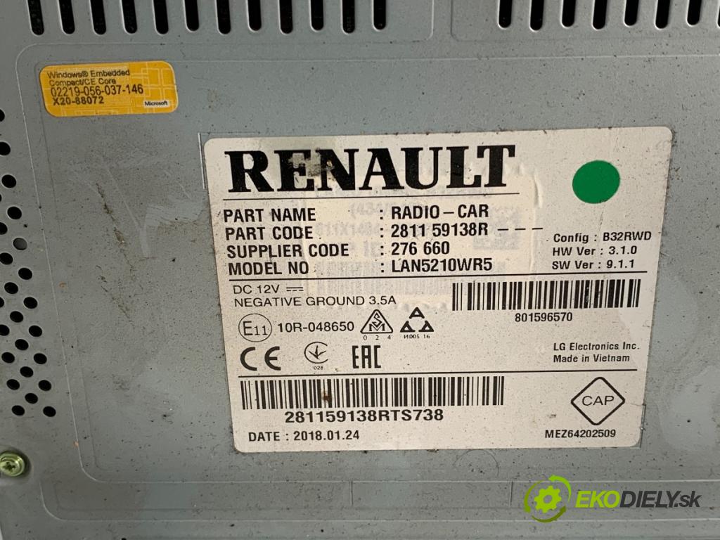 RENAULT CLIO IV liftback 2018 54 kW 1.2 16V 1149 RADIO 281159138R (Audio zariadenie)