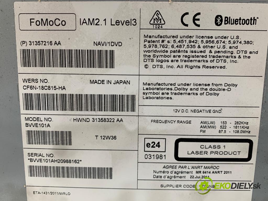VOLVO V40 liftback 2012 84 kW D2 1560 RADIO 31357216AA (Audio zařízení)