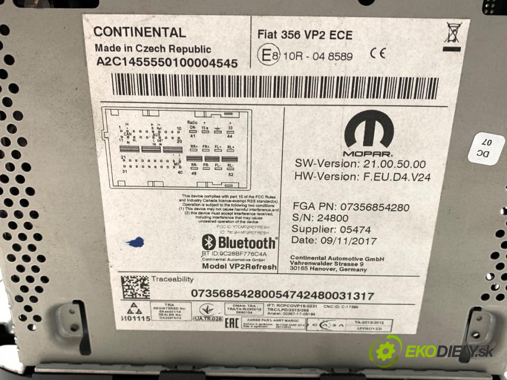 FIAT TIPO sedan 2017 70 kW 1.4 (356SXA1B) 1368 RADIO 07356854280 (Audio zariadenie)
