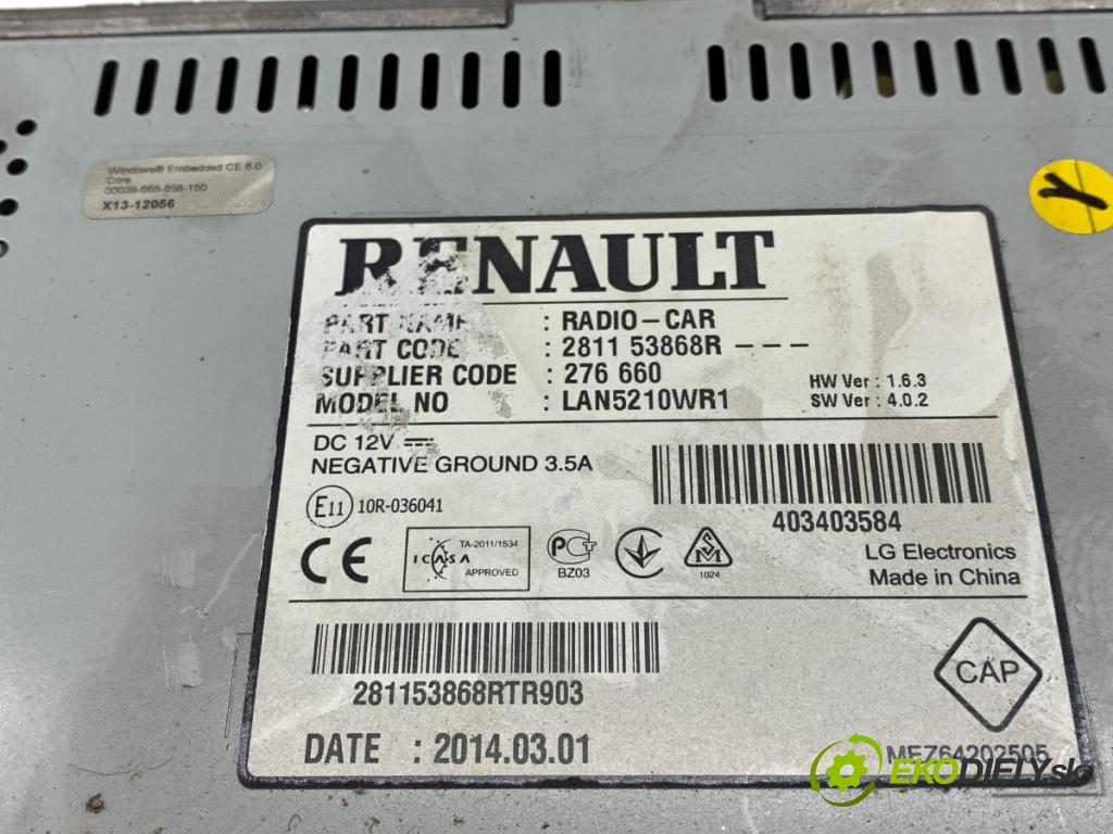 RENAULT CLIO IV liftback 2014 66 kW 0.9 TCe 90 898 RADIO Displej 281153868R
