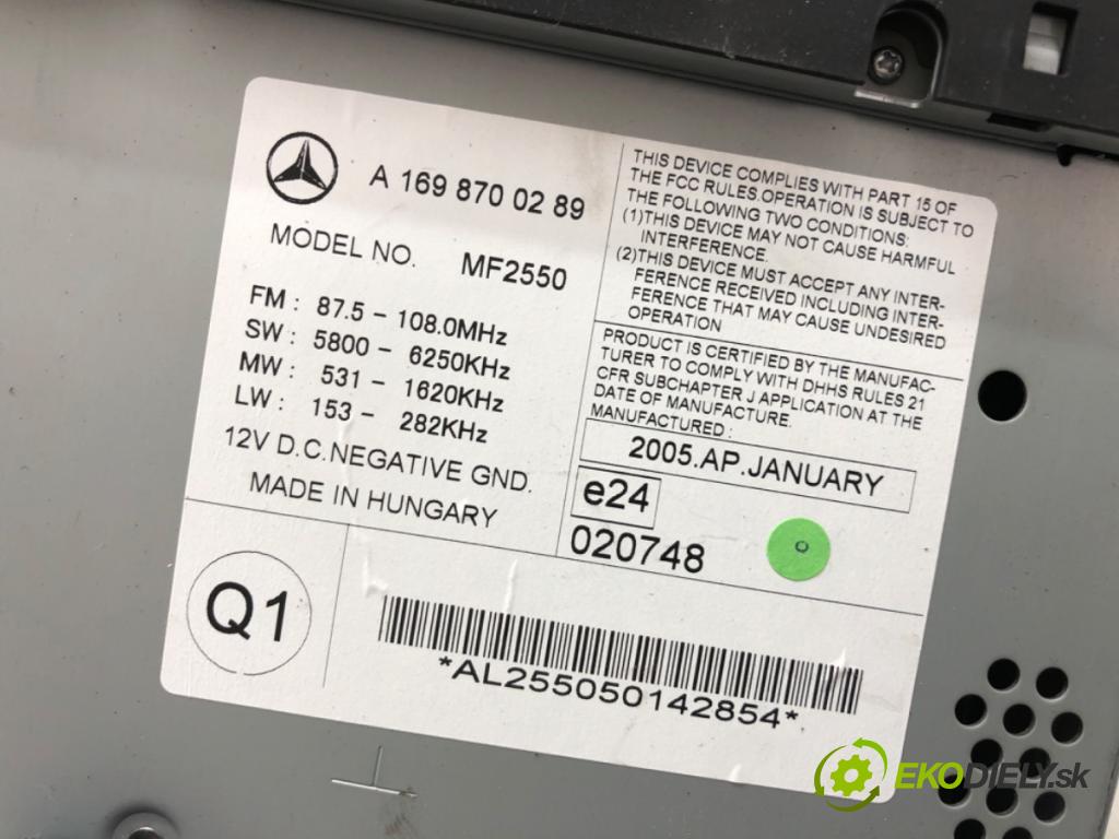 MERCEDES-BENZ W169 liftback 2005 103 kW A 200 CDI (169.008, 169.308) 1991 RADIO A1698700289 (Audio zariadenie)