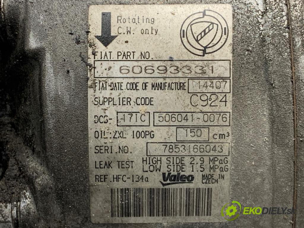 ALFA ROMEO 159 sedan 2007 110 kW 1.9 JTDM 16V (939AXC1B, 939AXC12) 1910 Kompresor klimatizácie 60693331 (Kompresor klimatizácie)
