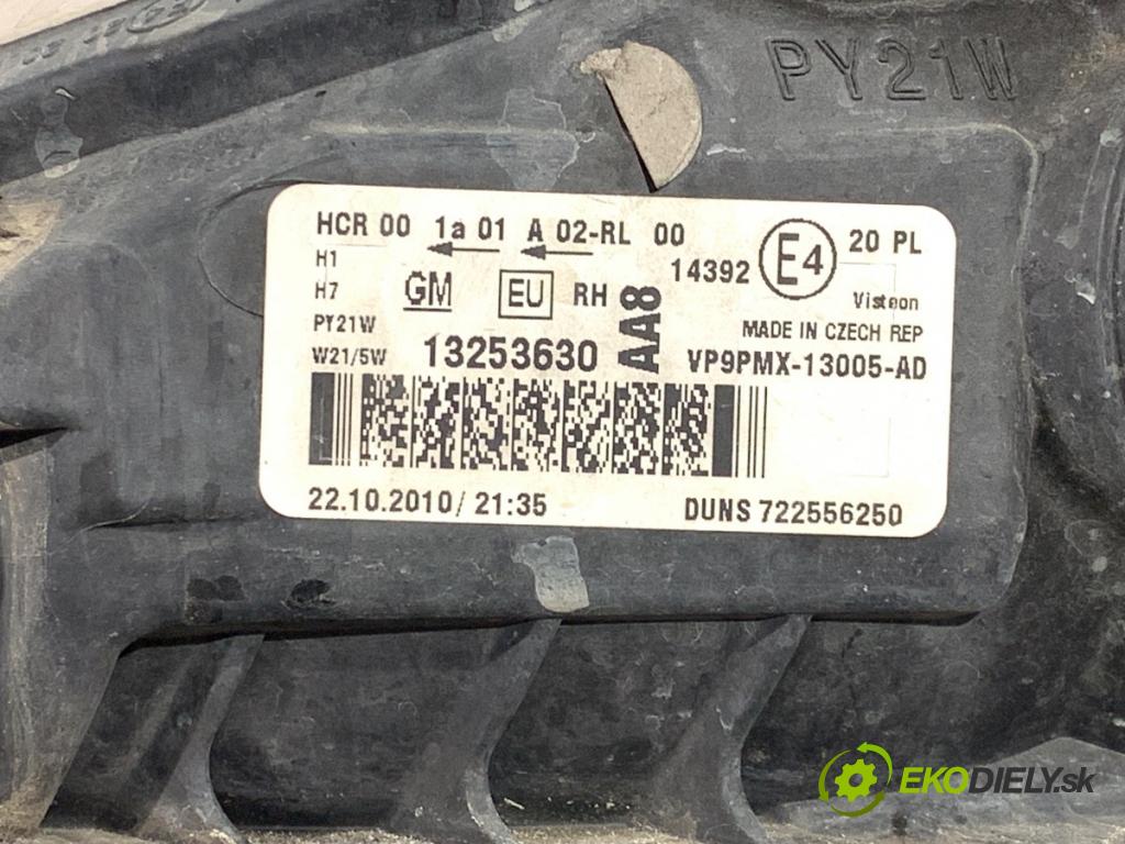 OPEL MERIVA B nadwozie wielkoprzestrzenne (MPV) 2010 88 kW 1.4 (75) 1364 Svetlomet pravy predný 13253630