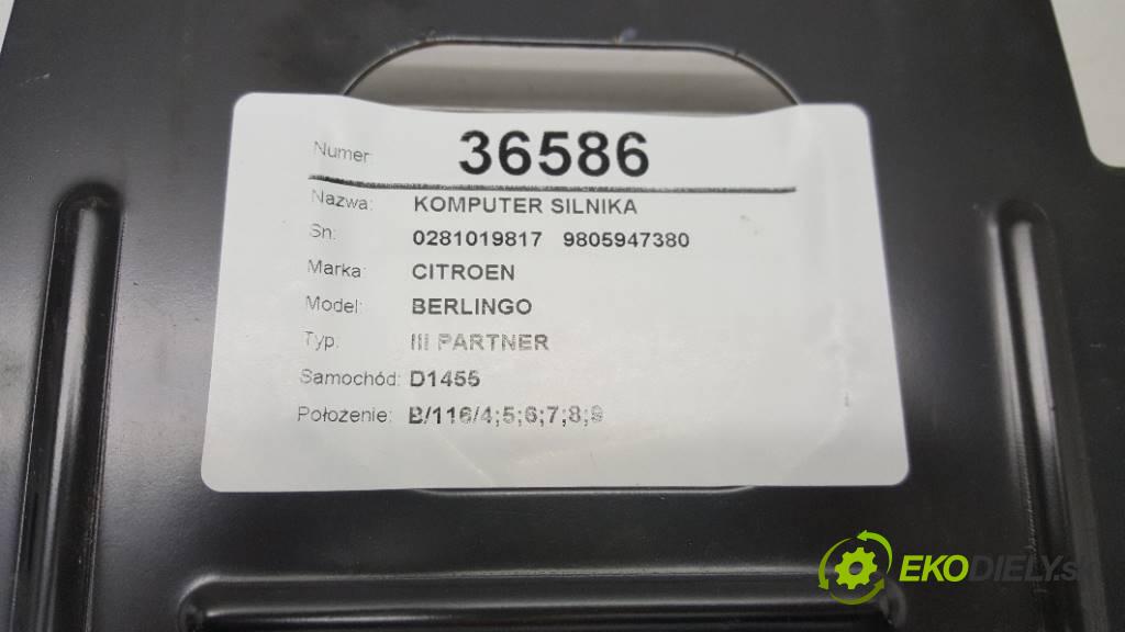 CITROEN BERLINGO III PARTNER 2012 ? III PARTNER 1.6 HDI riadiaca jednotka Motor 0281019817   9805947380 (Riadiace jednotky)