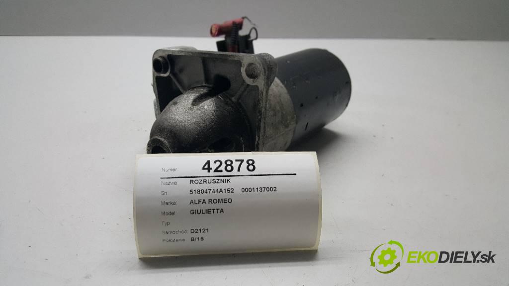 ALFA ROMEO GIULIETTA  1.4 2011 125 kW 170 KM   1368 CCM Štartér 51804744A152    0001137002   (Štartéry)