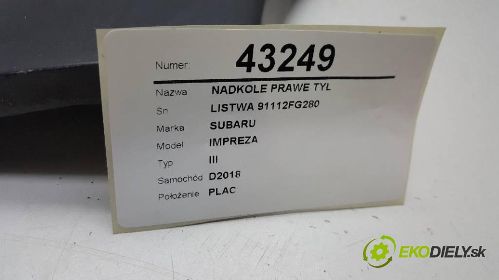 SUBARU IMPREZA III 2011 150KM III 1998 podblatník pravé zad LISTWA 91112FG280
