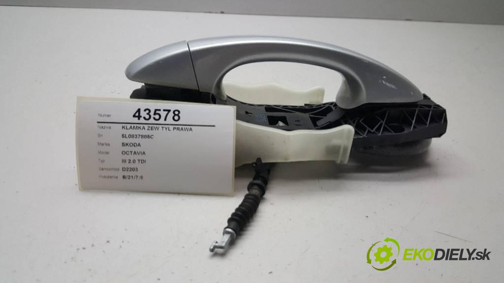 SKODA OCTAVIA III 2.0 TDI 2015 150 kW III 2.0 TDI 1968,00 Kľučka vonkajšia zad pravá 5L0837885C