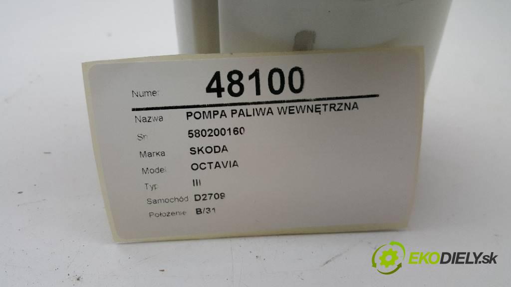 SKODA OCTAVIA III 2014 132KW III 1798 Pumpa paliva vnútorná 580200160 (Palivové pumpy, čerpadlá, plaváky)