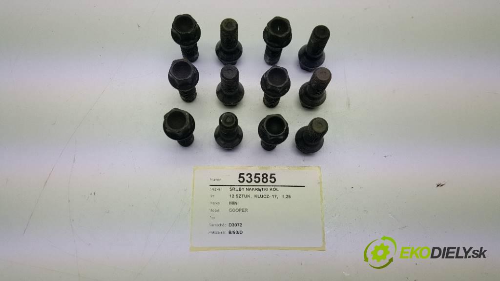 MINI COOPER   2007 120 kW   1598 šrouby matice pneumatík 12 SZTUK,  KLUCZ- 17,   1,25